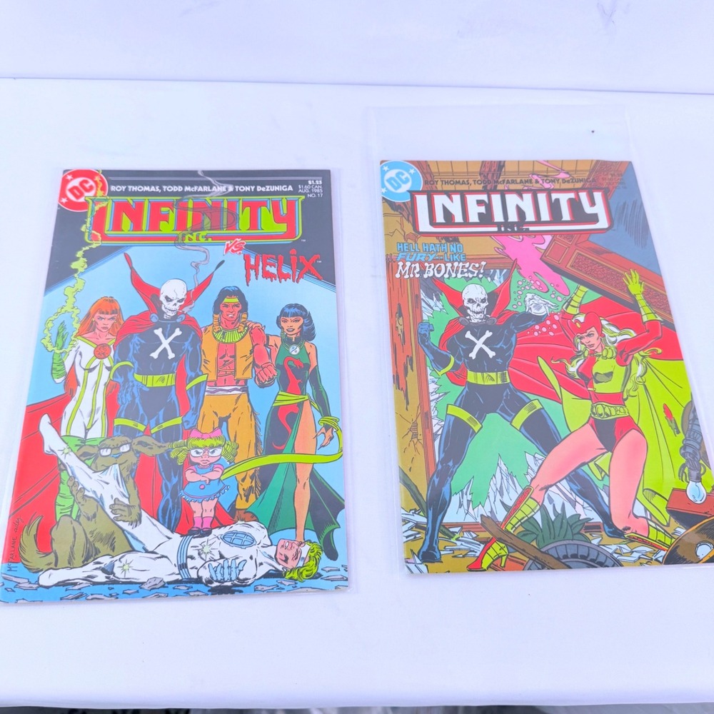 DC Comics Infinity Inc 17 18 lot 1985 Todd McFarlane Art 1st Mr Bones Helix